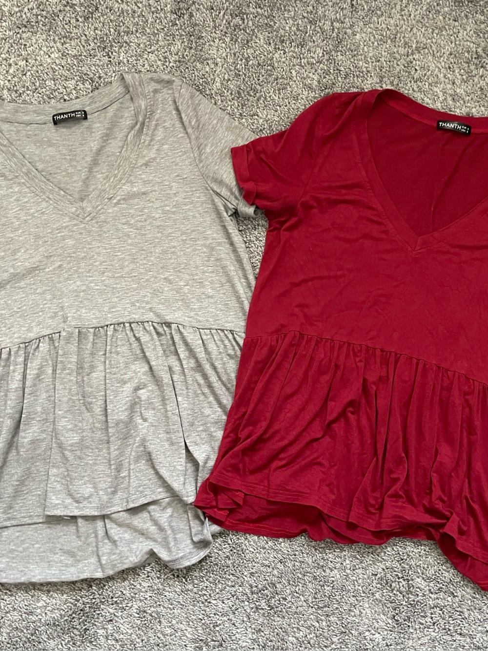 Set of two peplum oversized style tops-red & grey